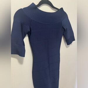 NWT Herve Leger Boat Neck Mini Dress Classic Blue Size XS